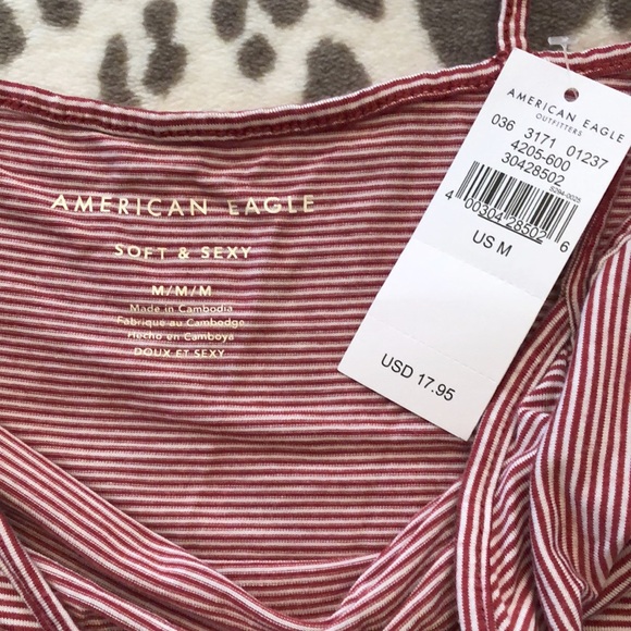 American Eagle Red Stripe V-neck Crop Cami Top Medium - Picture 8 of 11